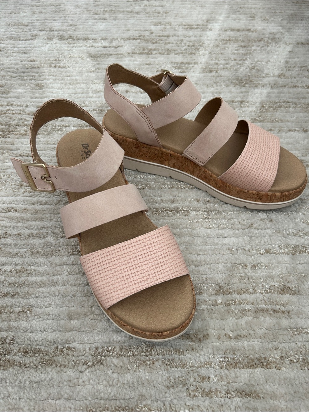 Dr. Scholl's Blush Pink Cork Wedge Strappy Sandals